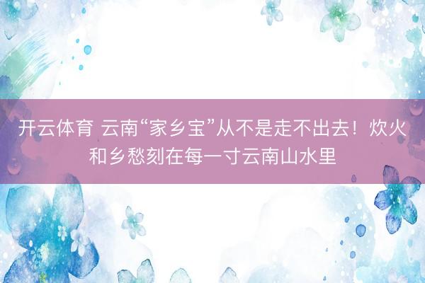 开云体育 云南“家乡宝”从不是走不出去！炊火和乡愁刻在每一寸云南山水里