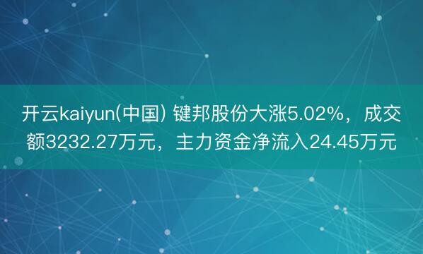 开云kaiyun(中国) 键邦股份大涨5.02%，成交额3232.27万元，主力资金净流入24.45万元