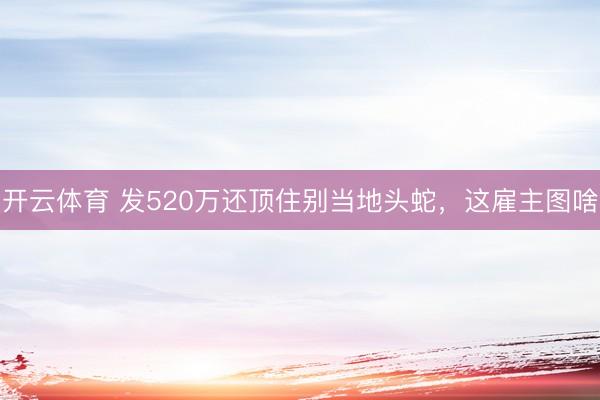 开云体育 发520万还顶住别当地头蛇，这雇主图啥
